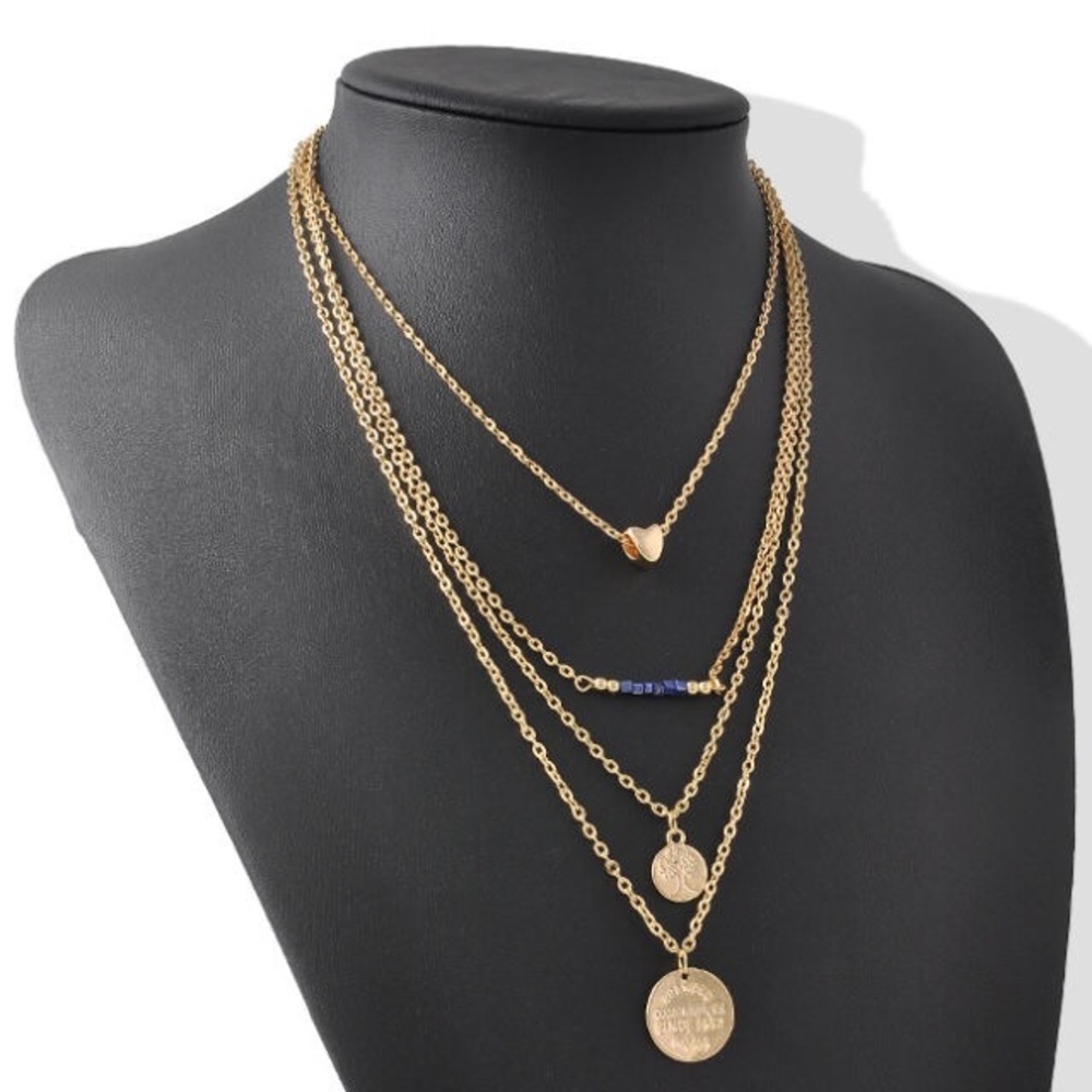 Bohemian Style Bead Gold Three Layer Wave Necklace - image 1